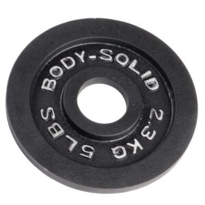 Body-Solid (OSB120) Cast Iron Olympic Weight Plate Set with Bar - Free Weights, Dumbbell Plates, 2 Inch Standard Hole for All Barbell Types, 120 Pound Total Weight Sets, Black