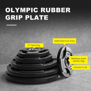 LIONSCOOL 2-Inch Rubber Coated Olympic Grip Plate in Pairs or Single for Strength Training, Weightlifting and Bodybuilding, 2.5-45LBS, One Year Warranty (5LB PAIR)