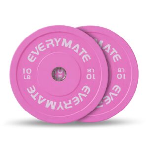 EVERYMATE 10LB Olympic Bumper Plates Set Weight Plates for Cross Training and Weightlifting, 2 Inch, Pink