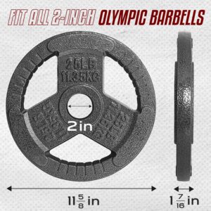 Yes4All Tri-Grip Handles Olympic Weight Plates/Cast Iron Weight Plates, Suitable for Barbell Exercises, Strength, Flexibility Training - 25LB (Single)