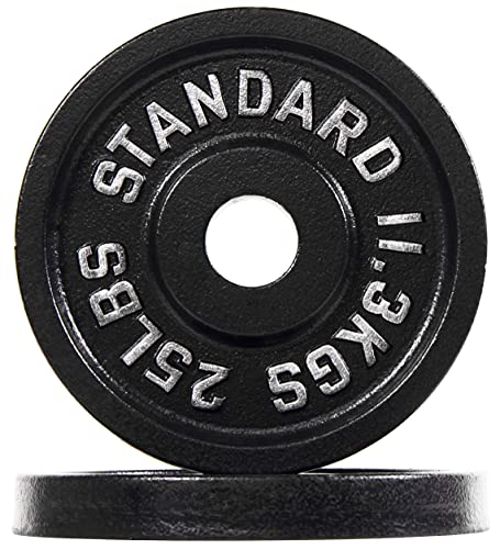Signature Fitness Olympic 2-Inch Cast Iron Plate Weight Plate for Strength Training and Weightlifting, Vintage Style, Alloy Steel,25LB Pair