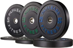 papababe color coded 160 lb olympic bumper plate set with steel insert for weightlifting and home gyms