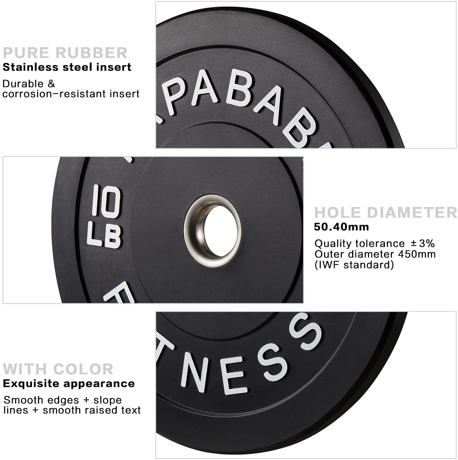 papababe Color Coded 160 LB Olympic Bumper Plate Set With Steel Insert for Weightlifting and Home Gyms