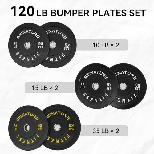 Signature Fitness 2" Olympic Bumper Plate Weight Plates with Steel Hub, 120-Pound Set, 2x 10LB, 2x 15LB, 2x 35LB