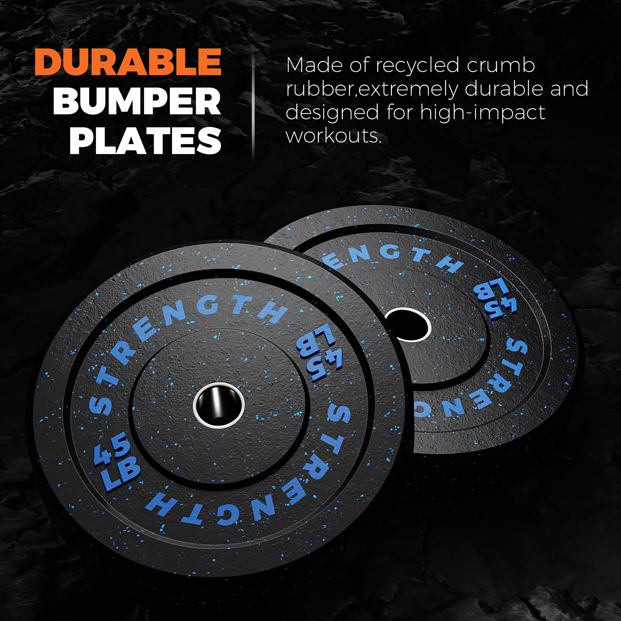 GIKPAL Bumper Plates, 2-Inch Olympic Weight Plates with Steel Hub, Rubber Weight Plates High-Bounce with Colored Fleck for Weight Lifting Strength Training,160lb Set