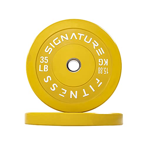 Signature Fitness 2" Olympic Bumper Plate Weight Plates with Steel Hub, 35LB Single, Colored