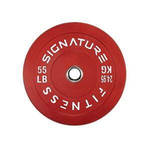 signature fitness 2" olympic bumper plate weight plates with steel hub, 55lb single, colored