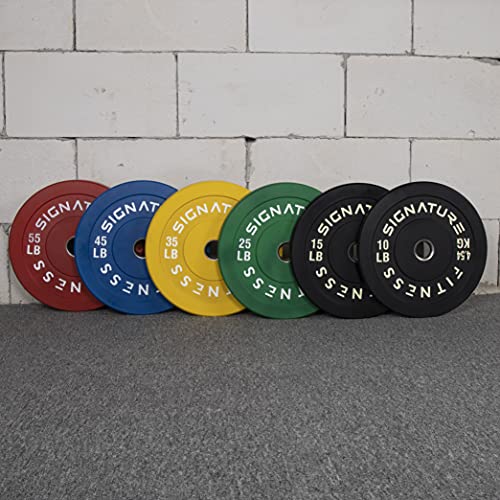 Signature Fitness 2" Olympic Bumper Plate Weight Plates with Steel Hub, 55LB Single, Colored