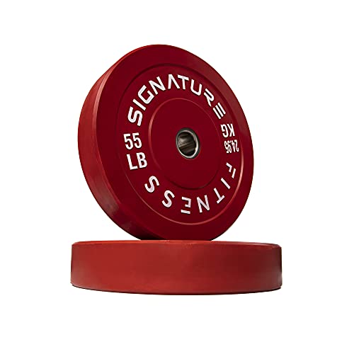 Signature Fitness 2" Olympic Bumper Plate Weight Plates with Steel Hub, 55LB Single, Colored