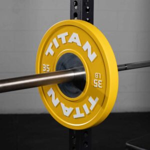 Titan Fitness 35 LB Yellow Elite Olympic Bumper Plate, Competition Weight Plates, Rubber with Steel Hub Insert, Sold Individually, For Olympic Weightlifting and Cross-Training Workouts