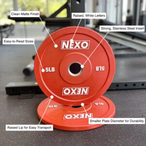 NEXO 5LB Red Rubber Bumper Plate Pair - Premium Matte Finish 2x 5LB Cross Training Weight Plates