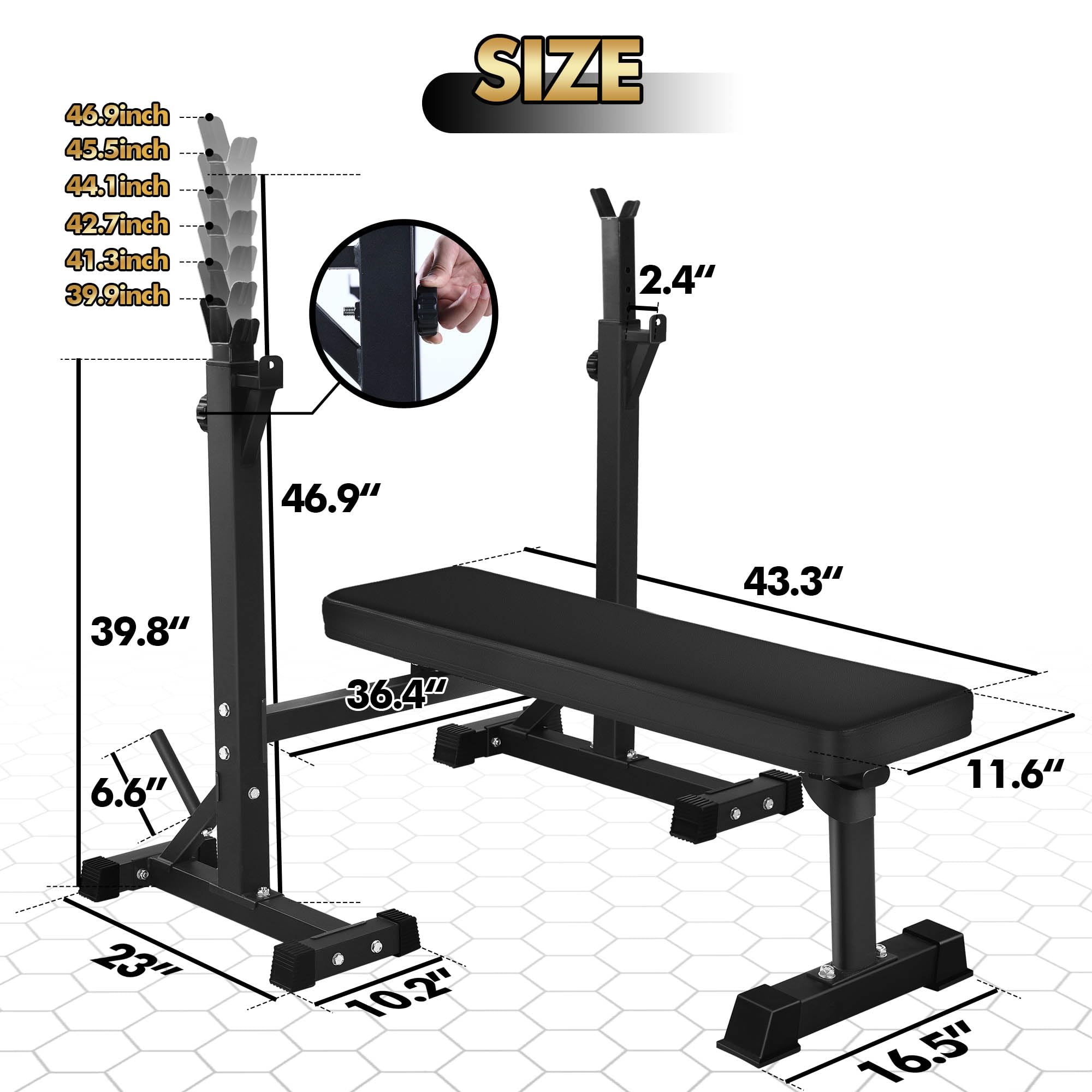 Bench Press, CANPA Olympic Weight Bench with Squat Rack Workout Bench Adjustable Barbell Rack Stand Strength Training Home Gym Multi-Function(Black)