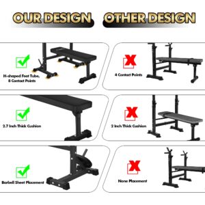 Bench Press, CANPA Olympic Weight Bench with Squat Rack Workout Bench Adjustable Barbell Rack Stand Strength Training Home Gym Multi-Function(Black)