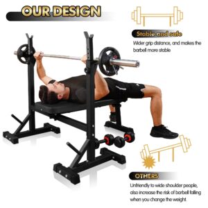 Bench Press, CANPA Olympic Weight Bench with Squat Rack Workout Bench Adjustable Barbell Rack Stand Strength Training Home Gym Multi-Function(Black)