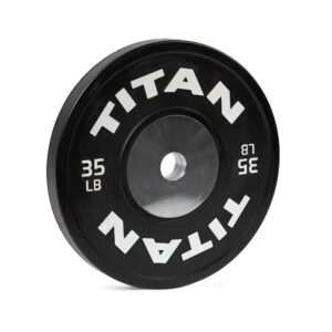 Titan Fitness 35 LB Black Elite Olympic Bumper Plate, Competition Weight Plates, Rubber with Steel Hub Insert, Sold Individually, For Olympic Weightlifting and Cross-Training Workouts