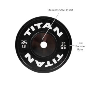 Titan Fitness 35 LB Black Elite Olympic Bumper Plate, Competition Weight Plates, Rubber with Steel Hub Insert, Sold Individually, For Olympic Weightlifting and Cross-Training Workouts