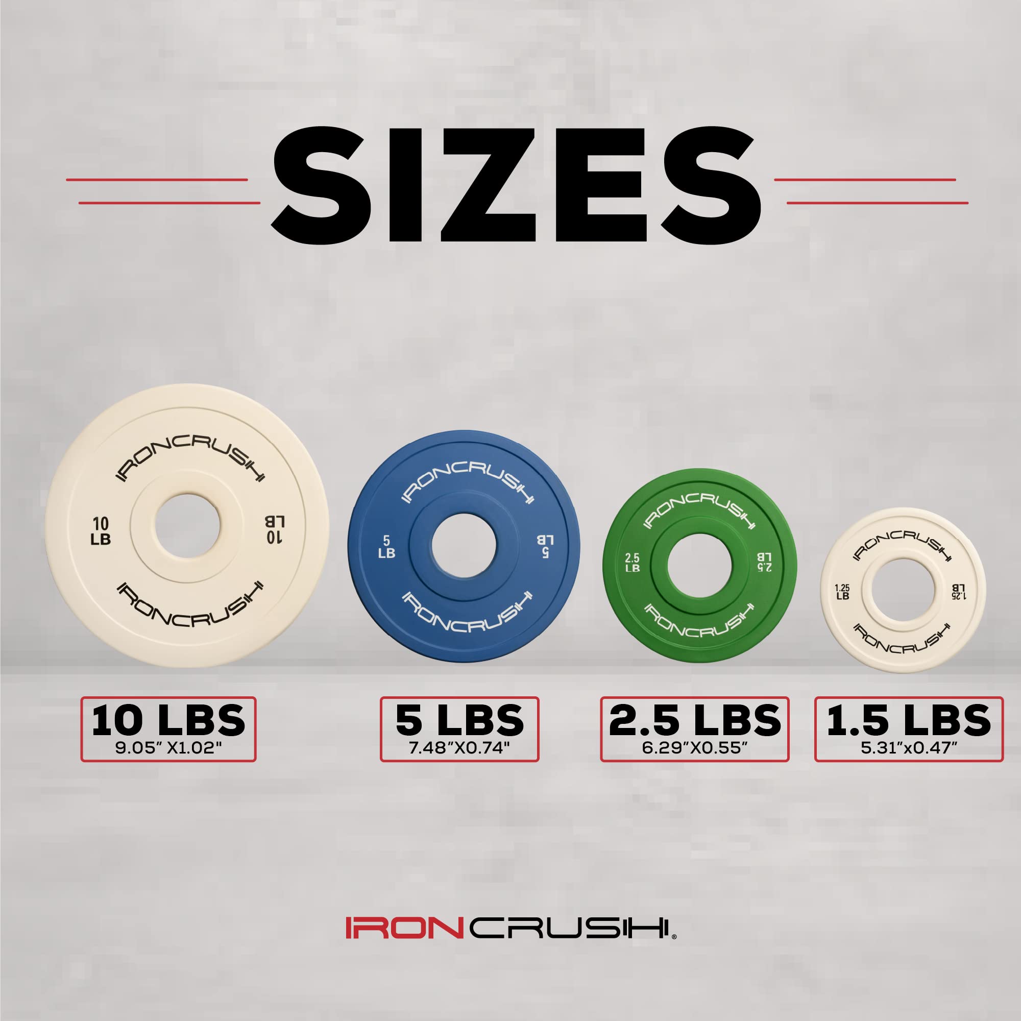 Iron Crush Fractional Change Plates for Olympic Weights, Strength Training, and CrossFit Bumper Plates - From 1.25lb to 10lb Weights, Rubber Coated for Olympic Barbells