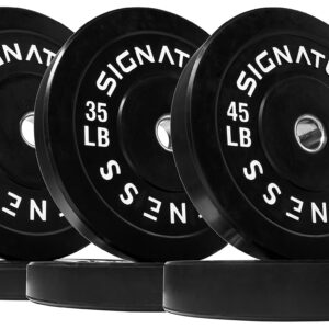 Signature Fitness 2" Olympic Bumper Plate Weight Plates with Steel Hub in Pairs or Sets - 100% Virgin Rubber, Black