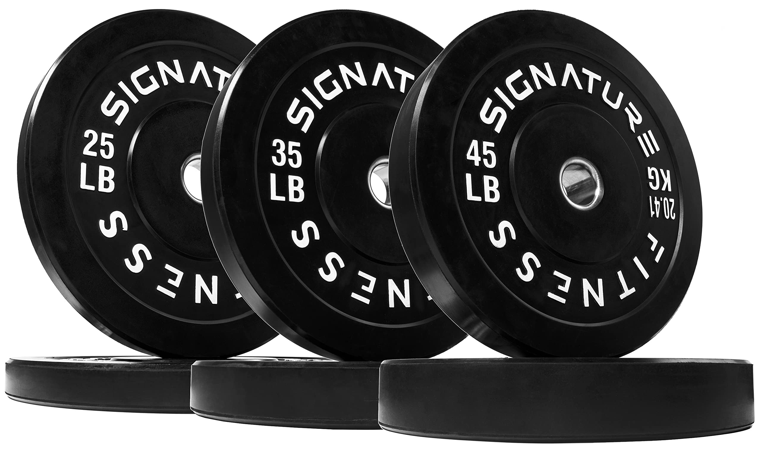 Signature Fitness 2" Olympic Bumper Plate Weight Plates with Steel Hub in Pairs or Sets - 100% Virgin Rubber, Black