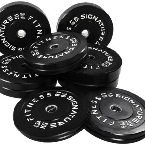 Signature Fitness 2" Olympic Bumper Plate Weight Plates with Steel Hub in Pairs or Sets - 100% Virgin Rubber, Black