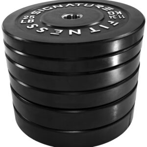 Signature Fitness 2" Olympic Bumper Plate Weight Plates with Steel Hub in Pairs or Sets - 100% Virgin Rubber, Black