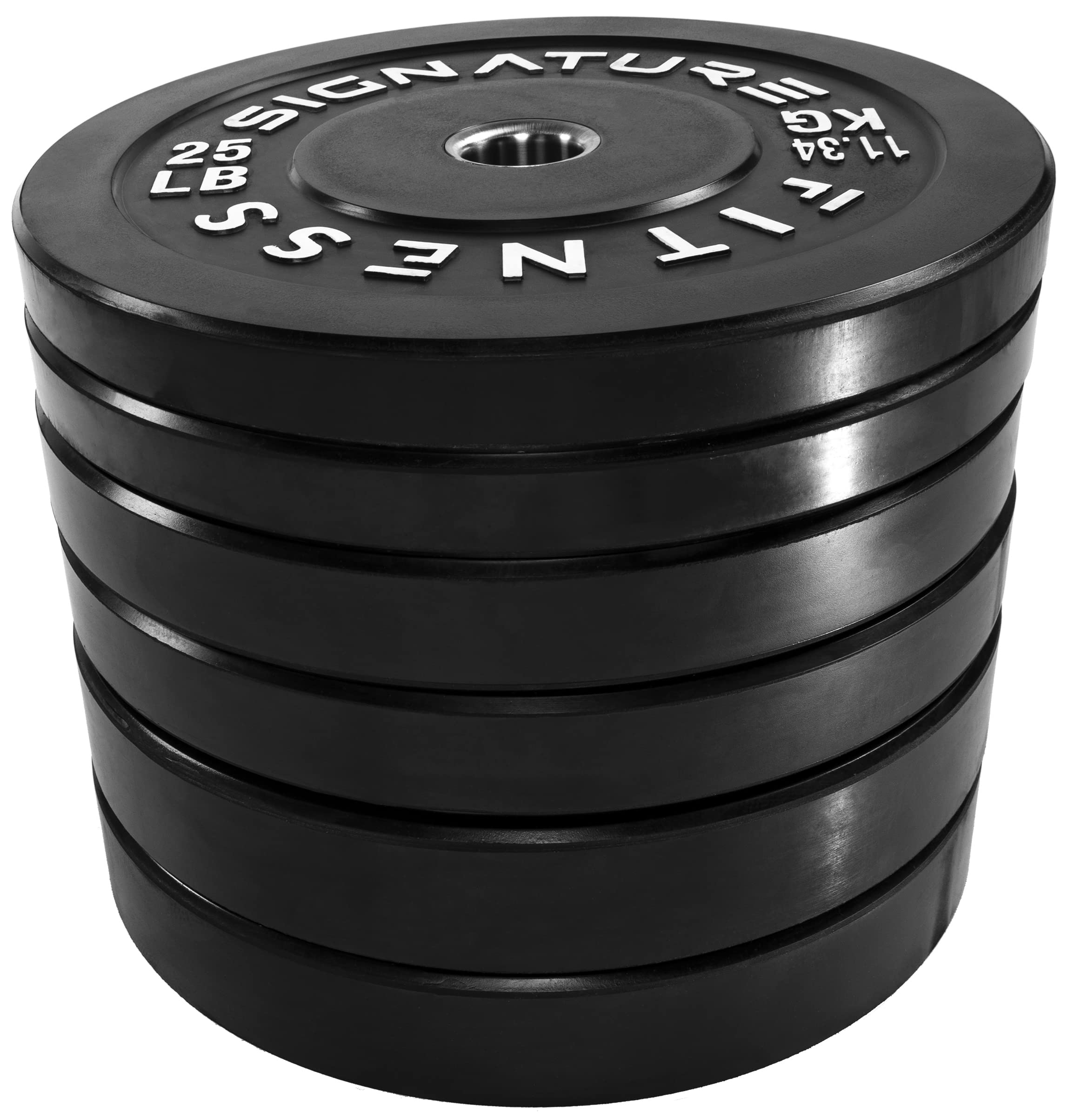 Signature Fitness 2" Olympic Bumper Plate Weight Plates with Steel Hub in Pairs or Sets - 100% Virgin Rubber, Black