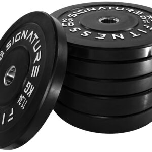 Signature Fitness 2" Olympic Bumper Plate Weight Plates with Steel Hub in Pairs or Sets - 100% Virgin Rubber, Black