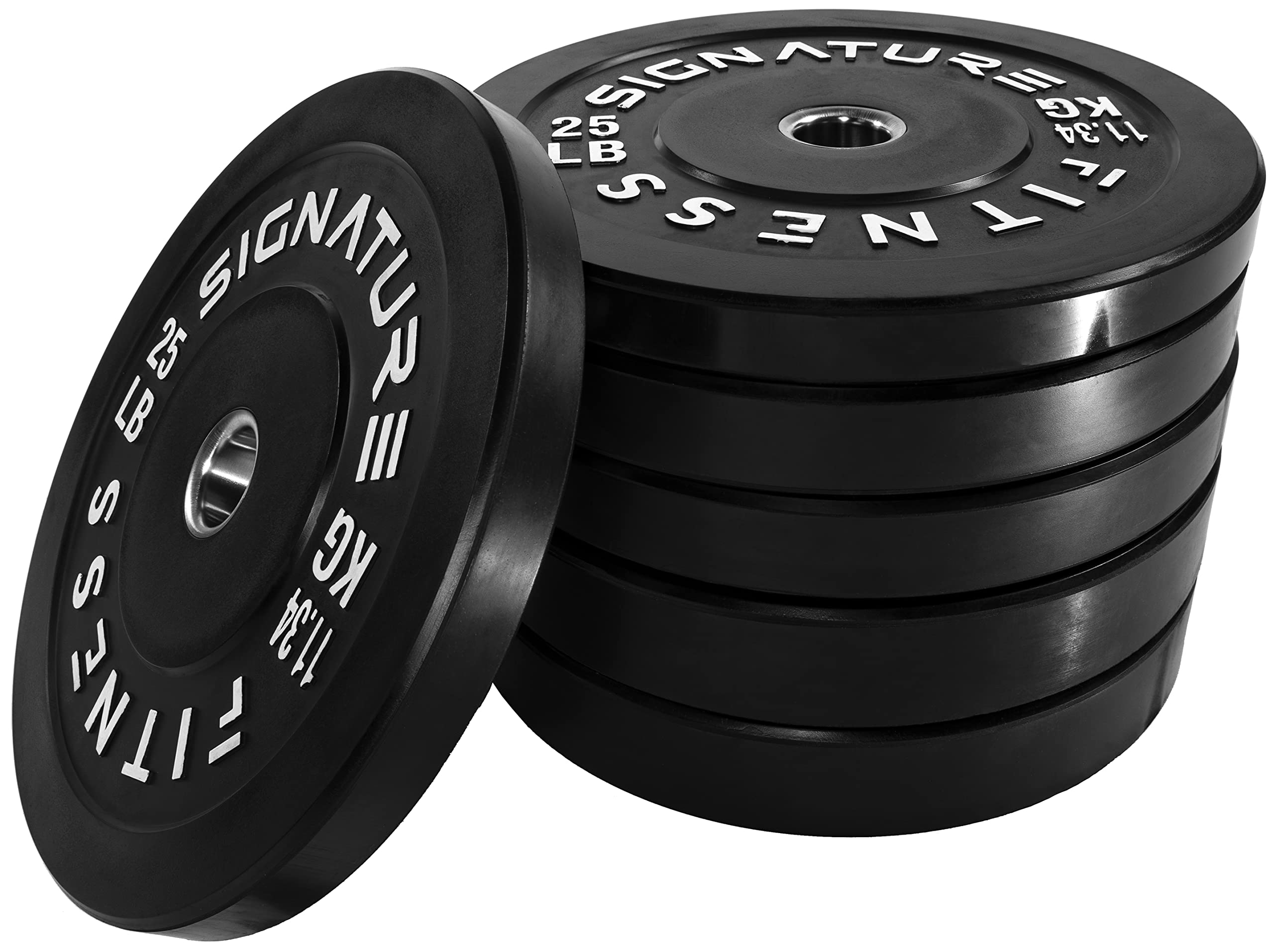 Signature Fitness 2" Olympic Bumper Plate Weight Plates with Steel Hub in Pairs or Sets - 100% Virgin Rubber, Black