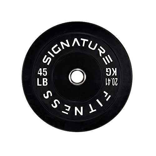 Signature Fitness 2" Olympic Bumper Plate Weight Plates with Steel Hub, 45LB Single, Black