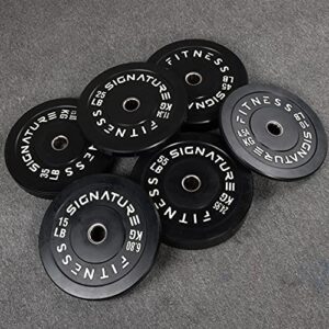 Signature Fitness 2" Olympic Bumper Plate Weight Plates with Steel Hub, 45LB Single, Black