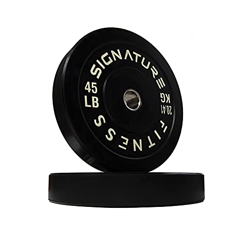 Signature Fitness 2" Olympic Bumper Plate Weight Plates with Steel Hub, 45LB Single, Black