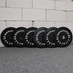 Signature Fitness 2" Olympic Bumper Plate Weight Plates with Steel Hub, 45LB Single, Black