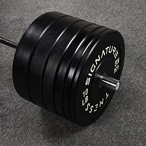 Signature Fitness 2" Olympic Bumper Plate Weight Plates with Steel Hub, 45LB Single, Black