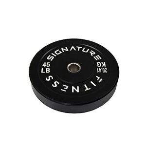 Signature Fitness 2" Olympic Bumper Plate Weight Plates with Steel Hub, 45LB Single, Black