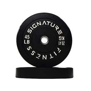 Signature Fitness 2" Olympic Bumper Plate Weight Plates with Steel Hub, 45LB Single, Black