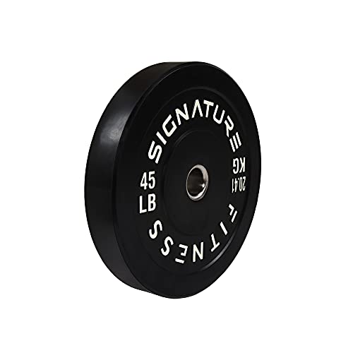 Signature Fitness 2" Olympic Bumper Plate Weight Plates with Steel Hub, 45LB Single, Black