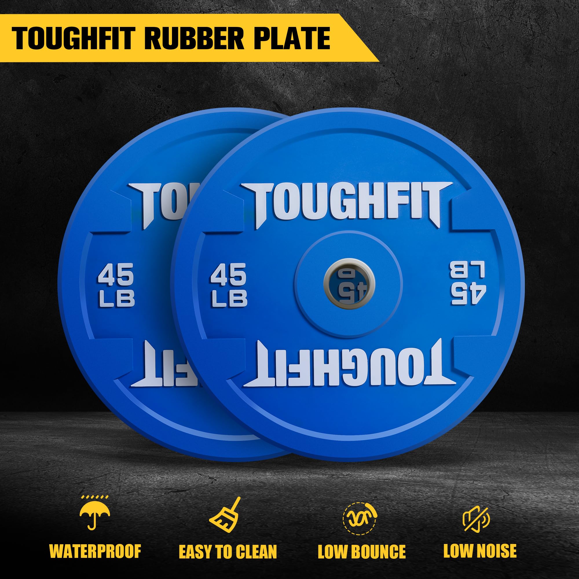 ToughFit Color Coded Olympic Bumper Plates for Barbell, 2-Inch Weights Plates With Steel Insert Weight Lifting Plate for Strength Training in Home Gym,10LBS