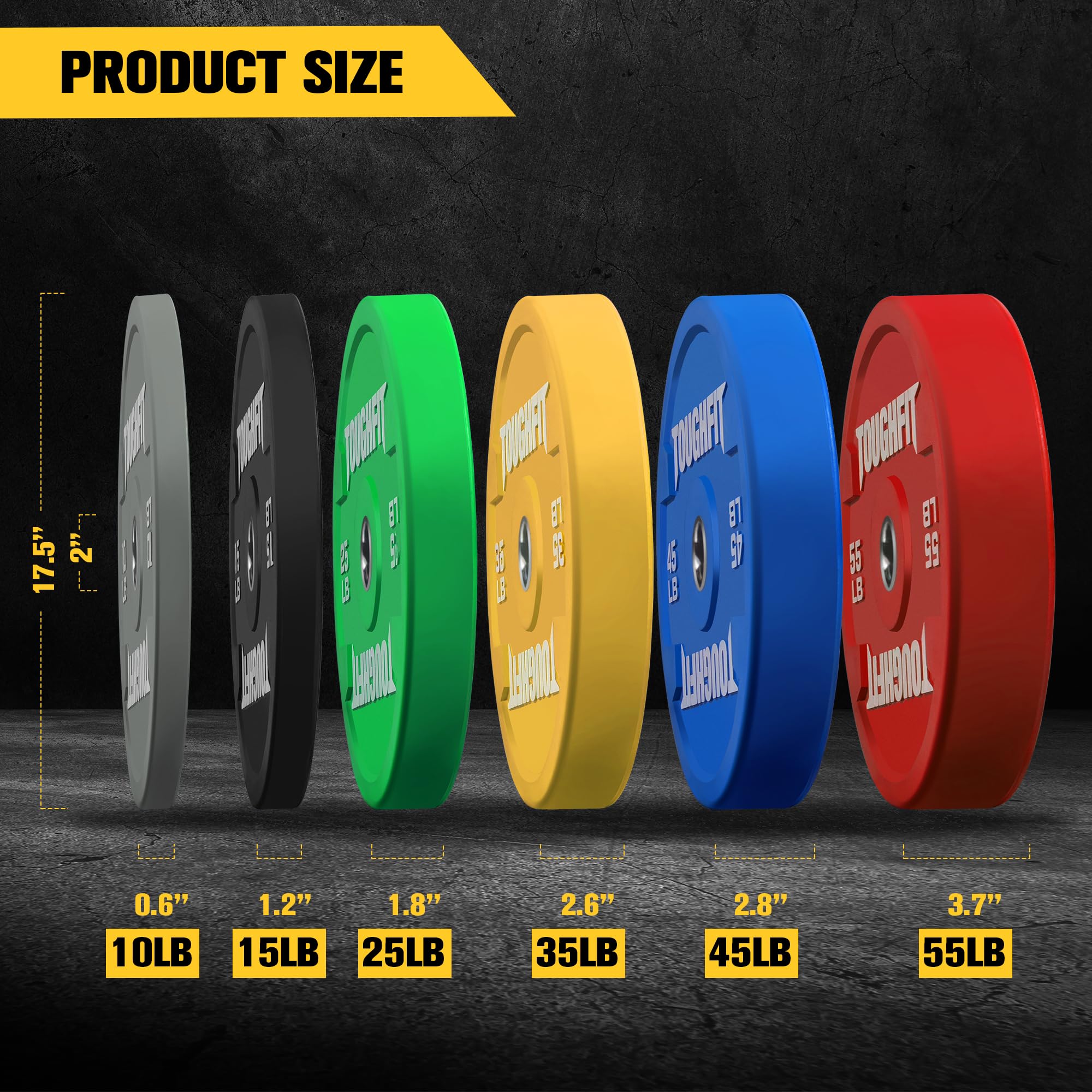 ToughFit Color Coded Olympic Bumper Plates for Barbell, 2-Inch Weights Plates With Steel Insert Weight Lifting Plate for Strength Training in Home Gym,10LBS