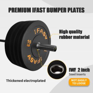 IFAST Home Gym 370LB Olympic Weight Set with 7Ft Olympic Barbell Bar, Bumper Plates Set, 700 lb Weight Capacity Bar with 2” Shaft (370 lbs Weight Set and Bar)