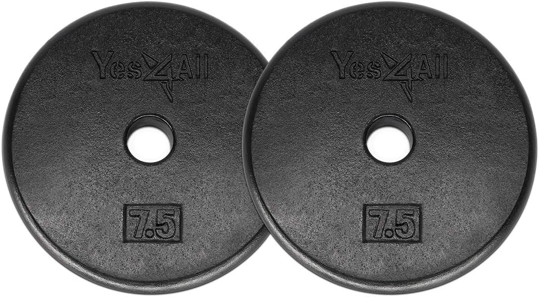 Yes4All 1-inch Cast Iron Weight Plates for Dumbbells – Standard Weight Disc Plates, 7.5 Pound (Pack of 2)