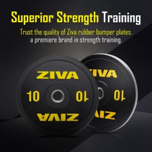 ZIVA Rubber Bumper Weight Plate - One Piece 10 lbs. Strength Training Plate - Fits 2” Olympic Bars - Precision-Calibrated Iron Weight, Ultra Durable Premium Virgin Rubber Coating - Low Bounce (10)