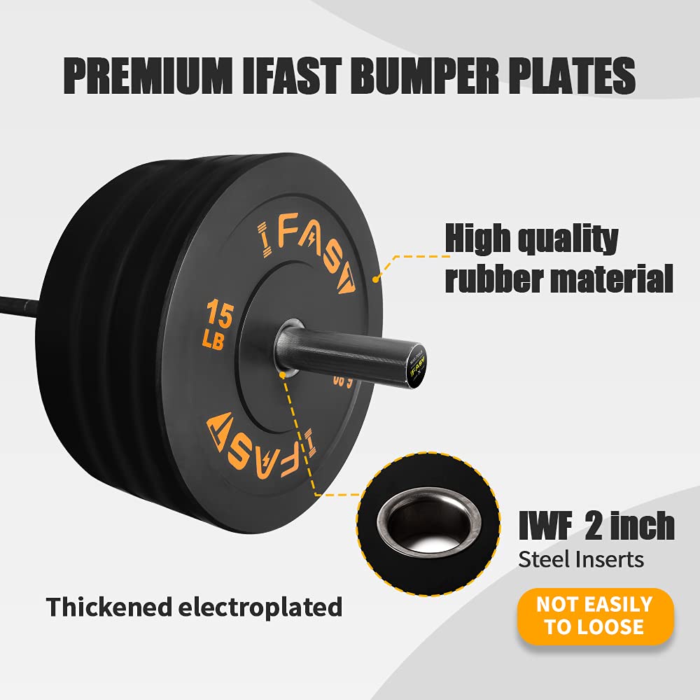 IFAST Olympic Weight Plates 100LB Bumper Plates, Home Gym Rubber Strength Training Plates with 2inch Steel Hub,Color Coded Weightlifting Bench Rubberized Barbell Plate