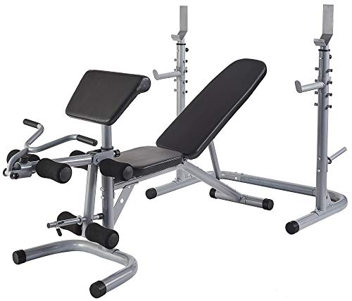 BalanceFrom RS 60 Multifunctional Workout Station Adjustable Olympic Workout Bench with Squat Rack, Leg Extension, Preacher Curl, and Weight Storage, 800-Pound Capacity, Gray