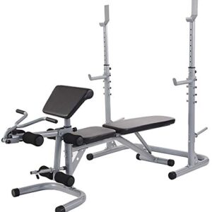 BalanceFrom RS 60 Multifunctional Workout Station Adjustable Olympic Workout Bench with Squat Rack, Leg Extension, Preacher Curl, and Weight Storage, 800-Pound Capacity, Gray