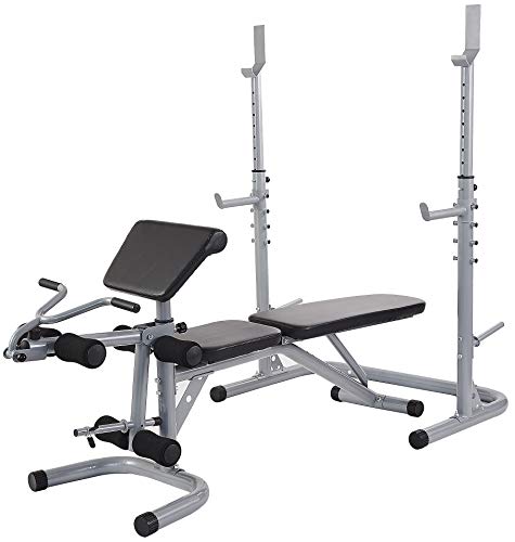 BalanceFrom RS 60 Multifunctional Workout Station Adjustable Olympic Workout Bench with Squat Rack, Leg Extension, Preacher Curl, and Weight Storage, 800-Pound Capacity, Gray