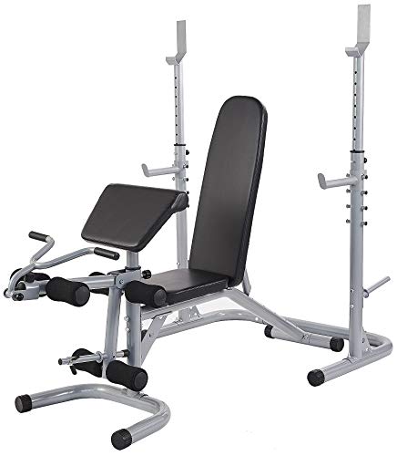 BalanceFrom RS 60 Multifunctional Workout Station Adjustable Olympic Workout Bench with Squat Rack, Leg Extension, Preacher Curl, and Weight Storage, 800-Pound Capacity, Gray