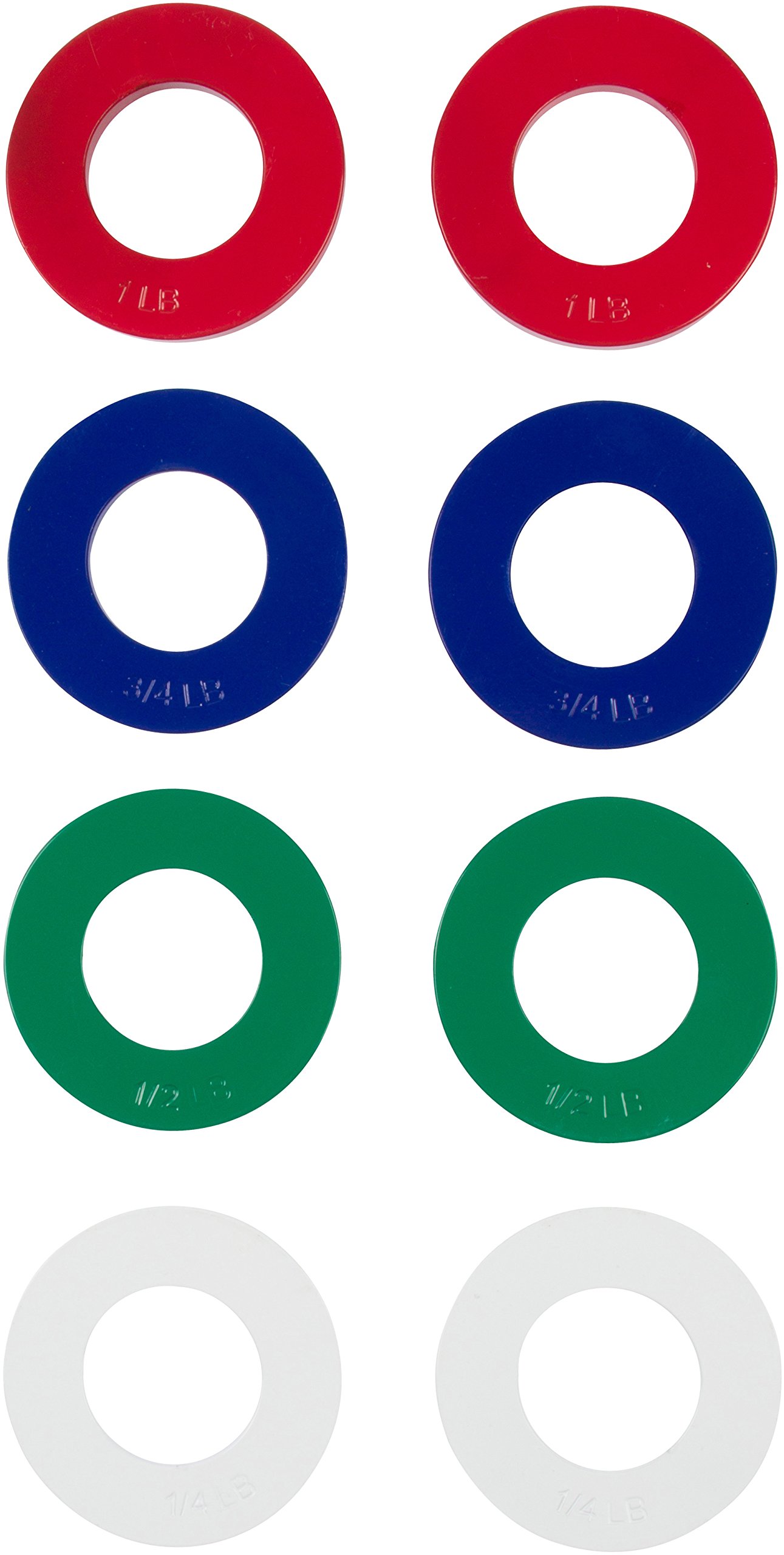 Fractional Weight Plates - 2 Each of 1/4, 1/2, 3/4, 1 lb. Total Set of 8 by Trademark Innovations (Grey, Blue, Green, & Red)