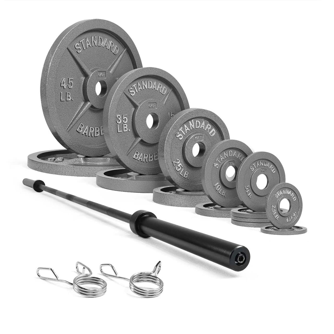 WF Athletic Supply 290lb & 300lb & 555lb Traditional/Classic Olympic Weight Plates Set with 7 ft. Olympic Barbell, Great for Strength Training, Weightlifting, Bodybuilding & Powerlifting