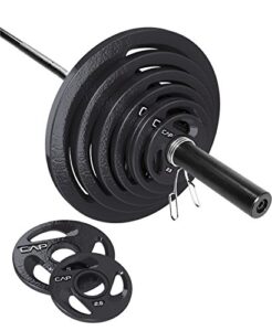 cap barbell osh3-300 300 lb olympic set (includes 7' bar), grip plate set