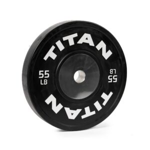 titan fitness 55 lb black elite olympic bumper plate, competition weight plates, rubber with steel hub insert, sold individually, for olympic weightlifting and cross-training workouts